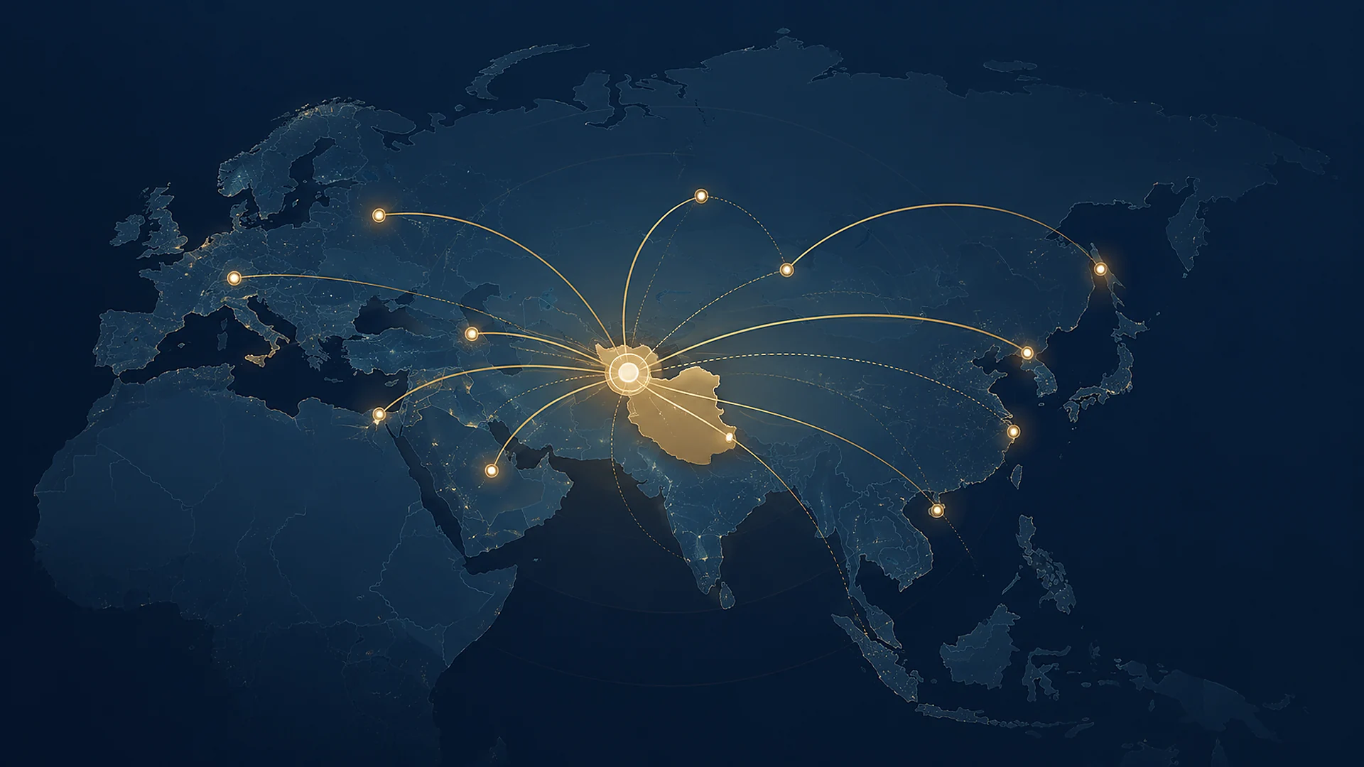 Map showing trade routes connecting Iran with international markets