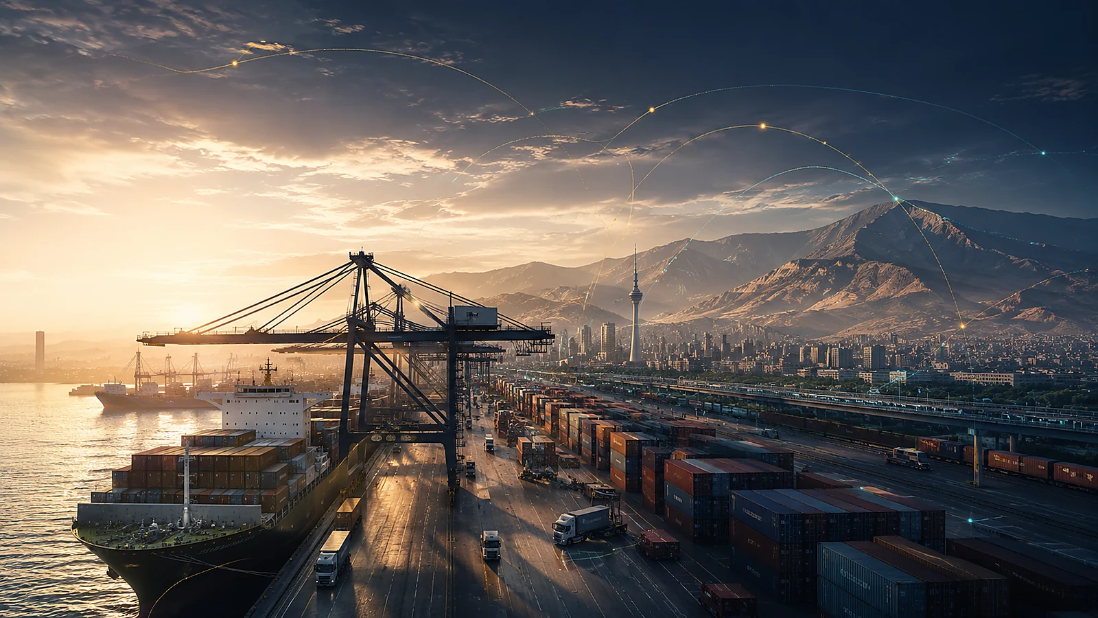 Port, rail, and road logistics connected to Tehran
