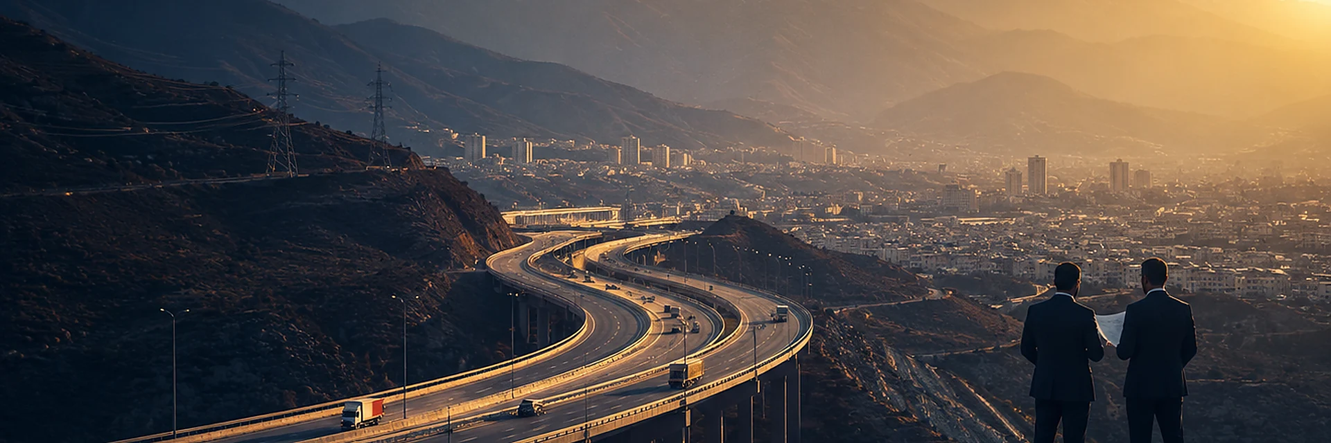 Tehran city routes at dusk