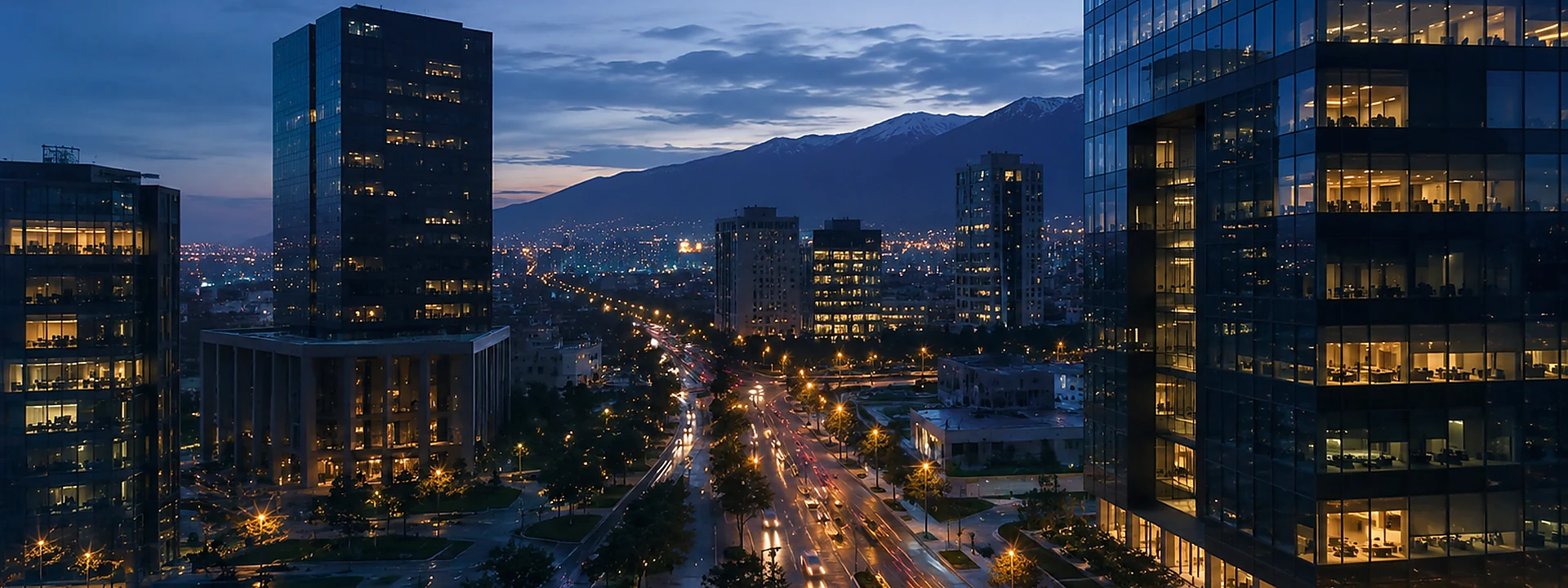 Tehran business district at dusk