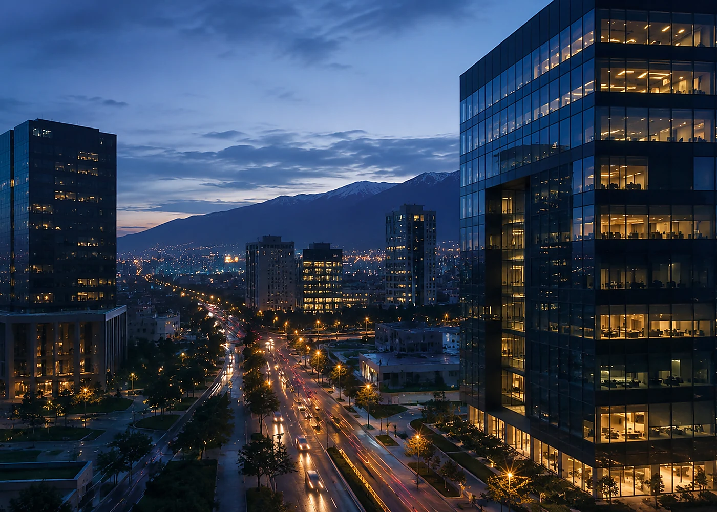 Tehran office district and city lights